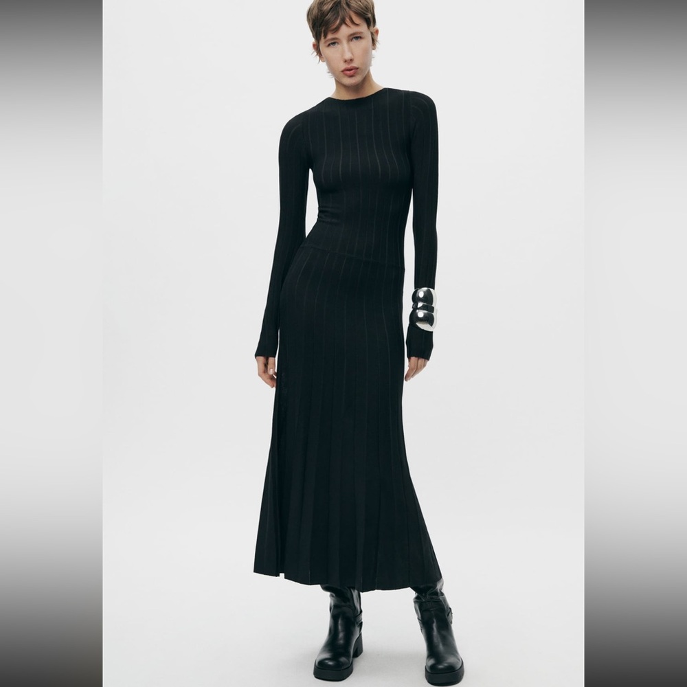 Zara long pleated knit dress
